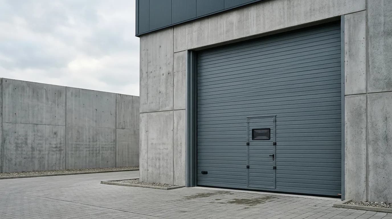 Façade industrielle avec porte sectionnelle — Portes Maroc