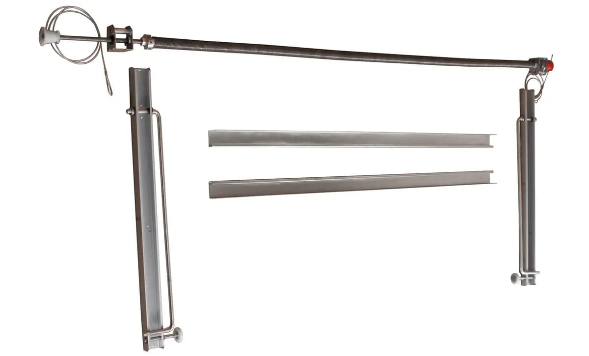 Kit de contrepoids de porte basculante : ressort de torsion, arbre horizontal, bras de levage télescopiques et sections de rail latéral