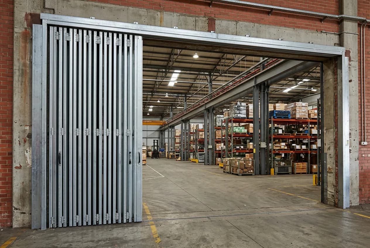 Réalisation Portes Maroc à Zone Industrielle de Salé — Porte pliante 8×4m acier galvanisé
