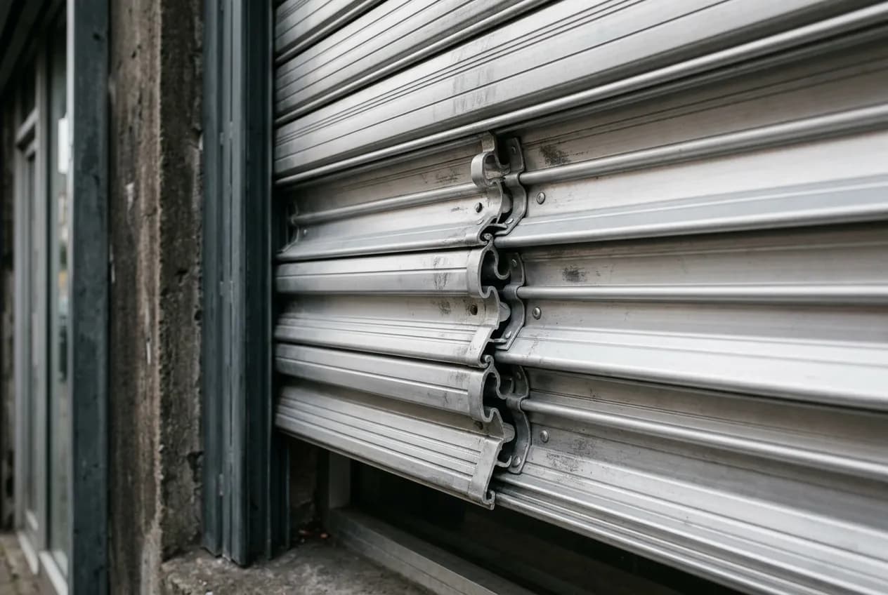 Réalisation Portes Maroc à Guéliz — Rideau extrudé aluminium thermolaqué RAL 7016